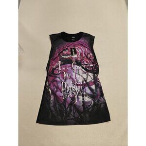 NWT DISNEY XS S M BLACK FAUX LEATHER CHESTIRE ALICE IN WONDERLAND TANK TOP